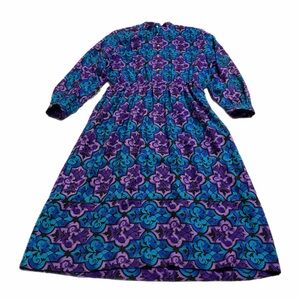 70s/80s Vintage Petrina Abstract Artsy Damask Midi/Maxi Dress (Purple/Blue) 16